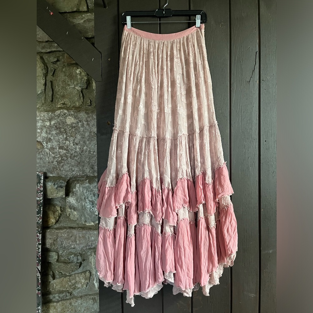 Free People Pink Ruffled Maxi Skirt Sz 2